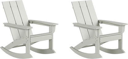 WestinTrends Ashore Patio Rocking Chairs Set of 2, All Weather Poly Lumber Plank Adirondack Rocker Chair, Modern Farmhouse Outdoor Rocking Chairs for Porch Garden Backyard and Indoor, Sand