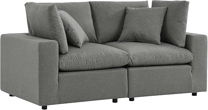 Modway Commix Outdoor Patio Overstuffed Loveseat in Charcoal - Photo 1