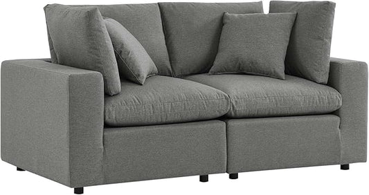 Modway Commix Outdoor Patio Overstuffed Loveseat in Charcoal