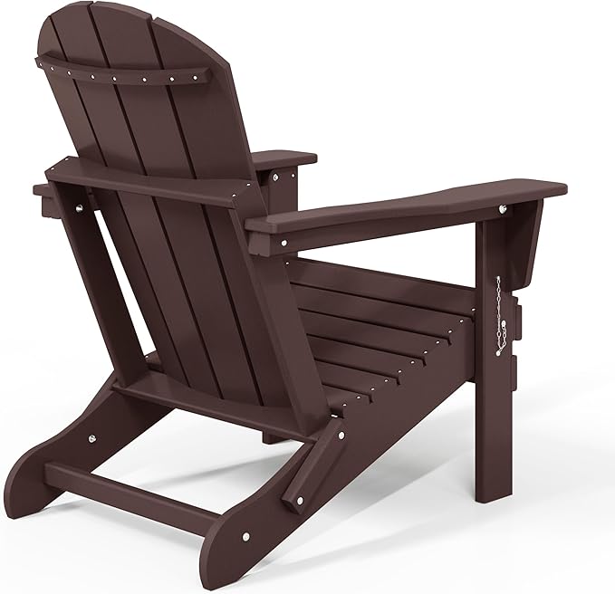 Costaelm 4-Piece Set Outdoor/Patio Poly Adirondack Chairs with a Coffee and a Side Table (2 Seater), Dark Brown