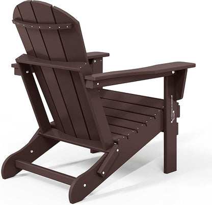 Costaelm 4-Piece Set Outdoor/Patio Poly Adirondack Chairs with a Coffee and a Side Table (2 Seater), Dark Brown