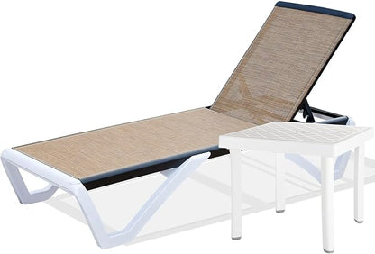 Domi Pool Lounge Chair Aluminum Adjustable Outdoor Chaise Lounge,All Weather Plastic Poolside Lounge Chair with Table for Deck Lawn Backyard, Brown Textilene