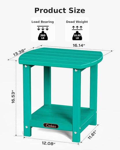 Ciokea Adirondack Outdoor Side Table 2 Pack, 2-Tier Sturdy Patio End Table Weather Resistant for Patio, Pool, Porch, Lake Blue