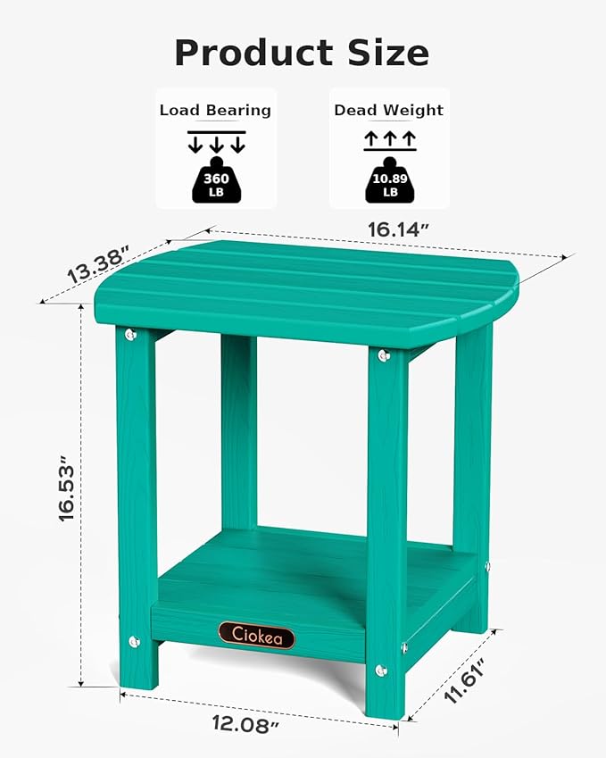 Ciokea Folding Adirondack Chair 2 Pack+ Adirondack Outdoor Side Table 1 Pack (Lake Blue)