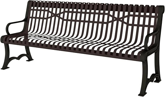 COATEDOUTDOORFURNITURE Coated Outdoor Furniture Heavy-Duty Outdoor Bench Thermoplastic Coated, Slatted Steel, Commercial-Grade Garden Bench, Made in America (Portable with Back, 4 Ft, Brown)