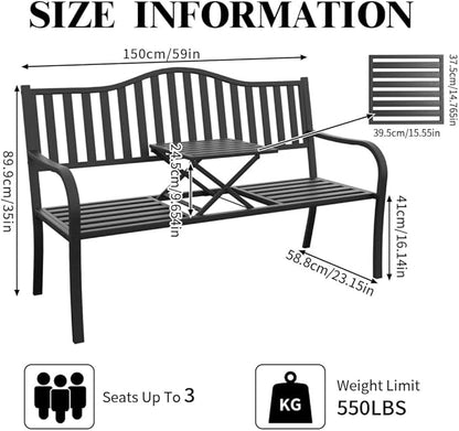 SHGJ&SOFT Outdoor Bench, Garden Bench,Outdoor Metal Frame Patio Park Bench with a Small Table,for Porch, Lawn,Garden,Yard (BK04-2PACK)
