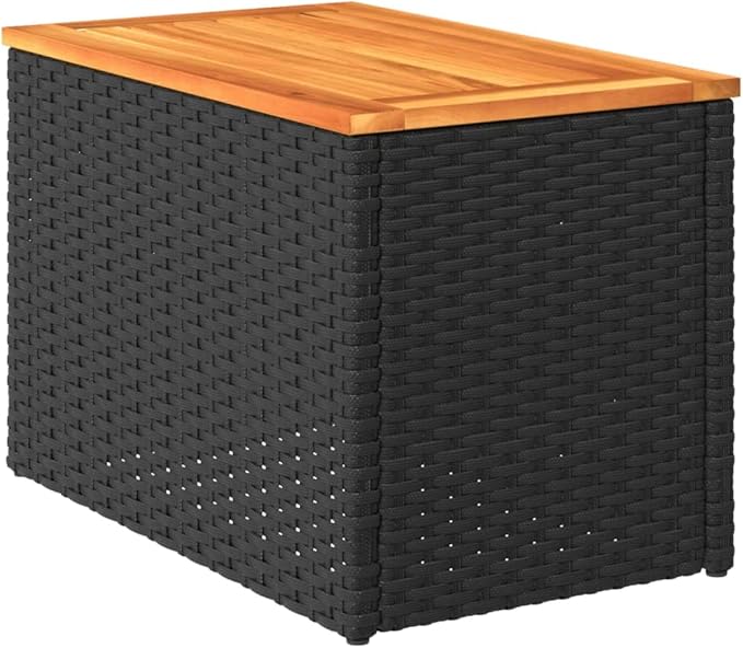 Set of 2 Outdoor Side Tables, Rectangular Patio End Table with Durable Synthetic Poly Rattan, Lightweight Modern Garden Coffee Table for Balcony, Black