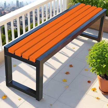 Garden Bench for Outdoors, Weatherproof Patio Bench Wooden Benches 2-Person Backyard Seat Backless Seat with Metal Frame for Park Backyard Entryway 3.3ft 3.9ft 4.9ft 5.9ft(Orange Black,39.4in)