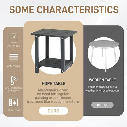 Outvita Adirondack Side Table, 16.5 Inch Square Outdoor End Table, HDPE Weather Resistant Coffee Table for Patio Balcony Deck Garden, Gray