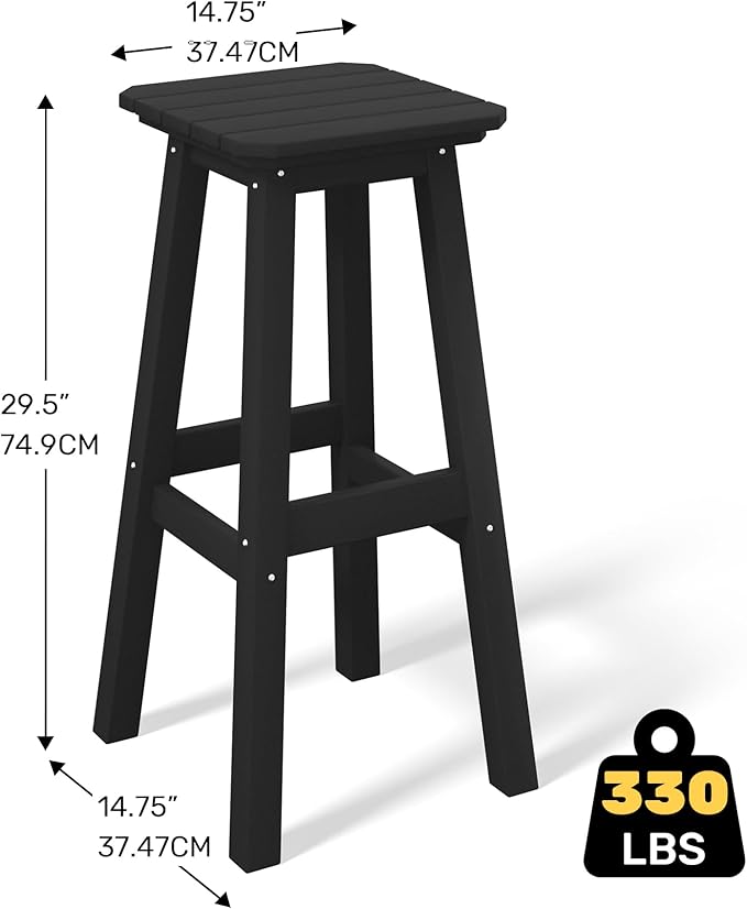Costaelm 29" Height Outdoor Bar Stools, All-Weather Bar Stools, Adirondack Poly Patio Square Bar Stool for Patio, Deck, Kitchen Counter and Garden, Black