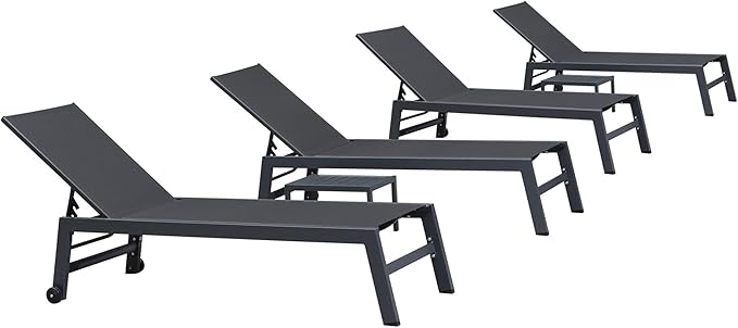 PURPLE LEAF 6-Piece Outdoor Chaise Lounge Oversized Pool Lounge Chairs with Easy-to-Move Wheels and Adjustable Backrest - Photo 1