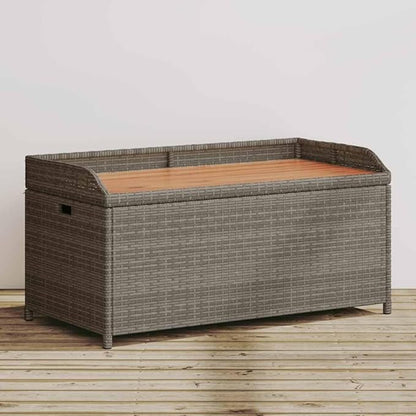 39.4" Rattan Storage Bench, UV-Resistant Grey, Gas Spring Lid, Acacia Frame, Patio/Garden/Indoor Outdoor Seating