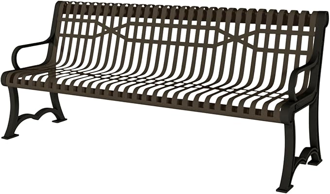 COATEDOUTDOORFURNITURE Coated Outdoor Furniture Heavy-Duty Outdoor Bench Thermoplastic Coated, Slatted Steel, Commercial-Grade Garden Bench, Made in America (Portable with Back, 4 Ft, Textured Brown)