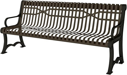 COATEDOUTDOORFURNITURE Coated Outdoor Furniture Heavy-Duty Outdoor Bench Thermoplastic Coated, Slatted Steel, Commercial-Grade Garden Bench, Made in America (Portable with Back, 4 Ft, Textured Brown)