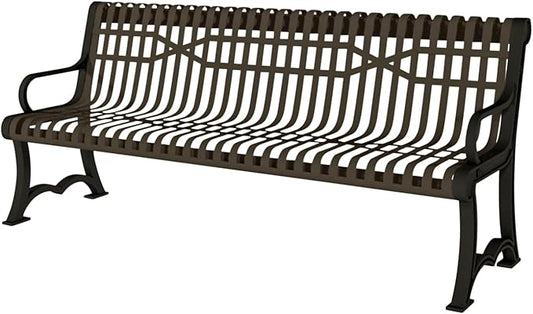 COATEDOUTDOORFURNITURE Coated Outdoor Furniture Heavy-Duty Outdoor Bench Thermoplastic Coated, Slatted Steel, Commercial-Grade Garden Bench, Made in America (Portable with Back, 4 Ft, Textured Brown)