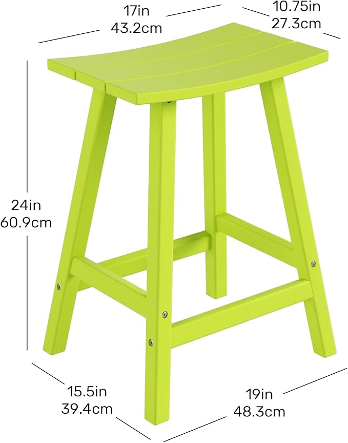 Costaelm 24" Height Outdoor Bar Stools, All-Weather Bar Stools, Adirondack Poly Patio Bar Stool for Patio, Deck, Kitchen Counter and Garden, Lime