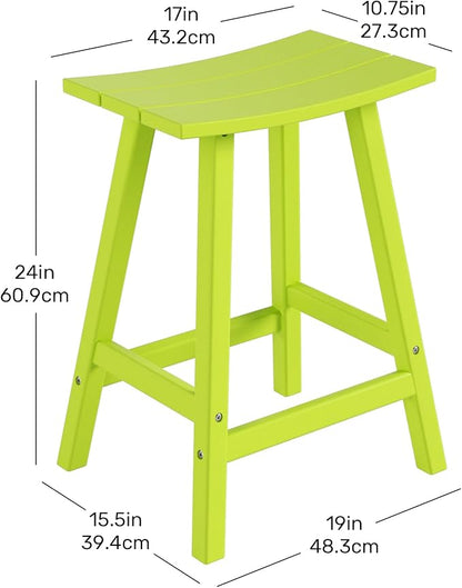 Costaelm All-Weather Bar Stools Set of 3, 24" Height Outdoor Bar Stools, Adirondack Poly Patio Bar Stool for Patio, Deck, Kitchen Counter and Garden, Lime