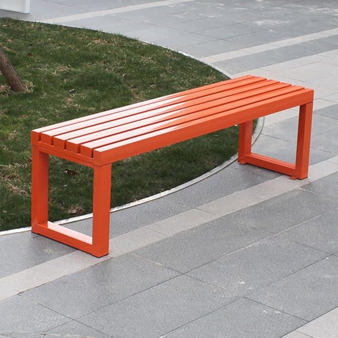 2 Person Outdoor Bench Weatherproof,Metal Garden Benches,Front Porch Bench seat,880 Lbs Weight,Heavy-Duty Furniture Seating for Park,Entryway,Patio Black,Yellow,Orange(Orange,59 Inch)