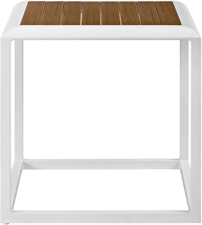 Modway Stance Outdoor Patio Contemporary Modern Wood Grain Aluminum Accent Side Table In White Natural - Photo 3
