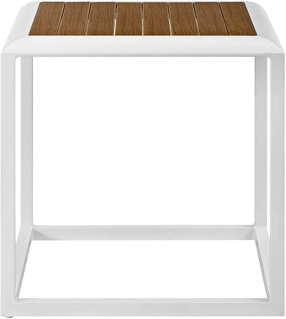 Modway Stance Outdoor Patio Contemporary Modern Wood Grain Aluminum Accent Side Table In White Natural