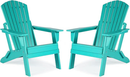 Aoodor Folding Adirondack Chair HDPE Outdoor All-Weather Chair for Patio, Garden, Backyard, Lawn, Fire Pit, Set of 2, Aruba
