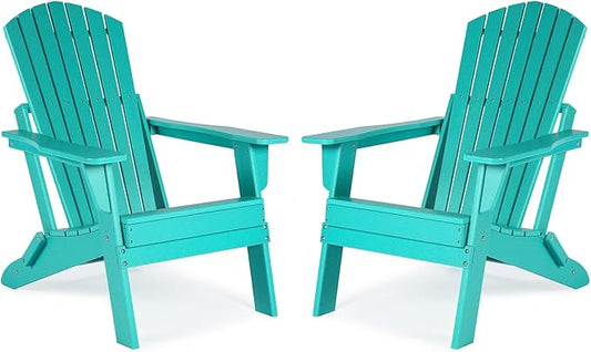 Aoodor Folding Adirondack Chair HDPE Outdoor All-Weather Chair for Patio, Garden, Backyard, Lawn, Fire Pit, Set of 2, Aruba