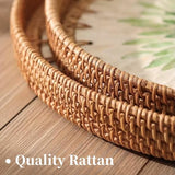 Small Rattan Side Table/Round Coffee Table for Small Spaces, Mini Modern Coffee Table with Shell Design Tray - Photo 5