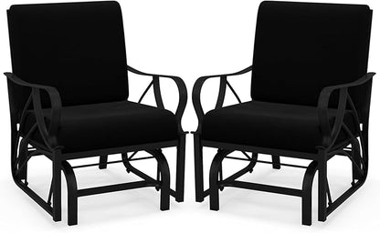 Tangkula Outdoor Patio Glider, Metal Framed Gliding Chair with Cushion, Ergonomic Single-Person Outdoor Patio Chair with Curved Armrest, Smooth Rocking Arms for Porch, Patio (2)