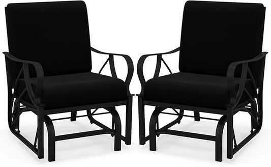 Tangkula Outdoor Patio Glider, Metal Framed Gliding Chair with Cushion, Ergonomic Single-Person Outdoor Patio Chair with Curved Armrest, Smooth Rocking Arms for Porch, Patio (2)