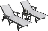 Outdoor Chaise Lounge Chair with Table Set of 3, 5-Position Adjustable Pool Lounge Chair with Wheels & Cup Holder - Photo 1