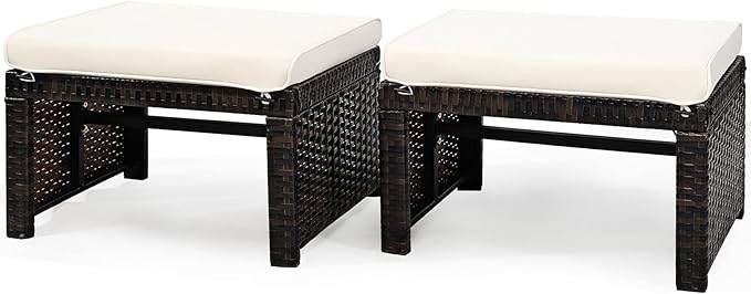 Tangkula 2 Pieces Patio Rattan Ottomans, All Weather Outdoor Footstool Footrest Seat with Soft Cushion, Hidden Zipper - Photo 1