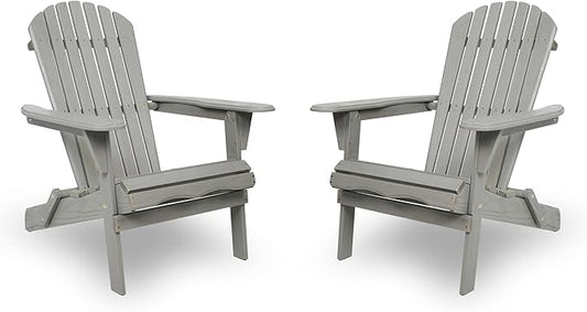 Solid Wood Folding Adirondack Chair Set of 2, Embossed Weather Resistant Wooden Lounge Chairs for Patio, Garden, Backyard, Deck,Fire Pit