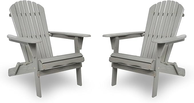 KEIKI Folding Outdoor Adirondack Chair, Set of 2, Embossed Fire Pit Chairs for Poolside, Backyard, Deck, Patio, Garden,Gray