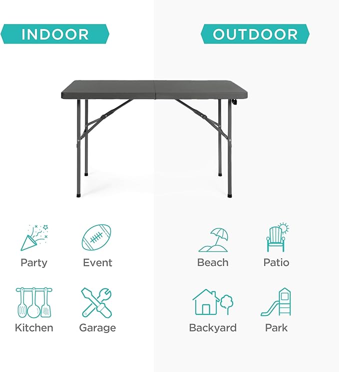 Best Choice Products 4ft Plastic Folding Table, Indoor Outdoor Heavy Duty Portable w/Handle, Lock for Picnic, Party - Photo 4