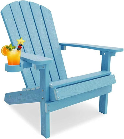 YEFU Adirondack Chair for Outdoor Patio: Zero Gravity Fire Pit Chair Plastic with Cup Holder & Wood Texture - Sturdy All-Weather HIPS for Backyard Poolside Lawn - Easy Assembly(Blue)