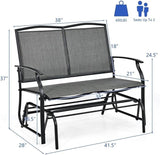 Pemberly Row Patio Glider Rocking Bench, Gray Metal Frame, Ergonomic 2-Person Double Chair with Smooth Motion - Photo 3