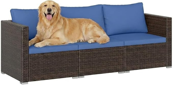 Tangkula 3 Seat Outdoor Wicker Sofa Set, Modular PE Rattan Patio Cushioned Sectional Couch Set - Photo 1