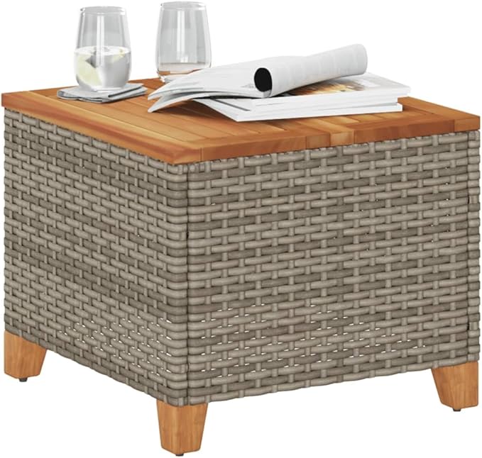 Modern Square Outdoor Garden Table, 17.7-Inch Small Patio Side Table, Synthetic Poly Rattan End Table for Balcony, Porch - Photo 5