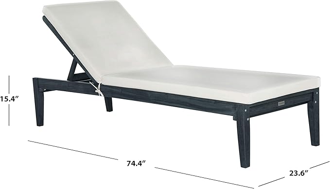 SAFAVIEH Outdoor Collection Azusa Dark Slate Grey Solid Wood/Beige Cushion Adjustable Chaise Lounge Chair (PAT6729K)