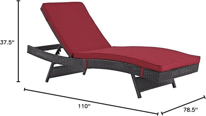 Modway Convene Wicker Rattan Outdoor Patio Chaise Lounge Chairs in Espresso Red - Set of 4