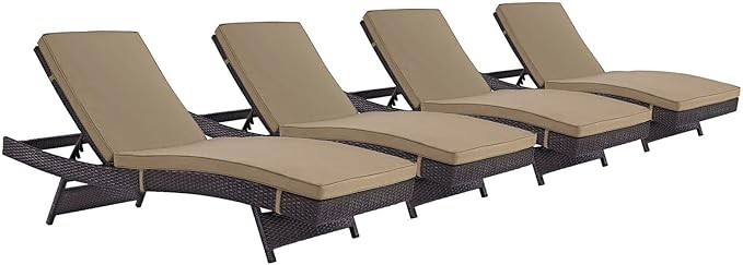 Modway Convene Wicker Rattan Outdoor Patio Chaise Lounge Chairs in Espresso Mocha - Set of 4