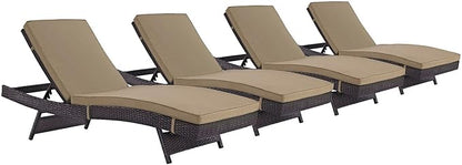 Modway Convene Wicker Rattan Outdoor Patio Chaise Lounge Chairs in Espresso Mocha - Set of 4