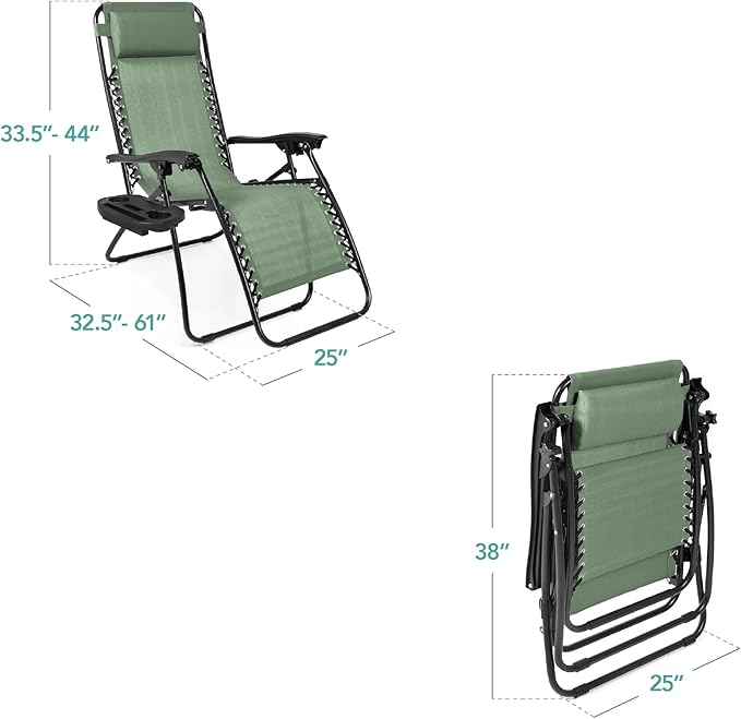 Best Choice Products Set of 2 Adjustable Steel Mesh Zero Gravity Lounge Chair Recliners w/Pillows and Cup Holder Trays - Photo 3