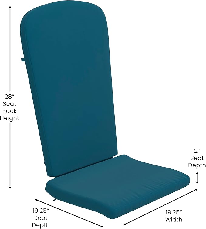 Flash Furniture Charlestown Folding Adirondack Chairs Poly Resin Frame-All-Weather Cushions-Indoor/Outdoor Use, Set of 2, White/Teal