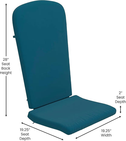 Flash Furniture Charlestown Folding Adirondack Chairs Poly Resin Frame-All-Weather Cushions-Indoor/Outdoor Use, Set of 2, White/Teal