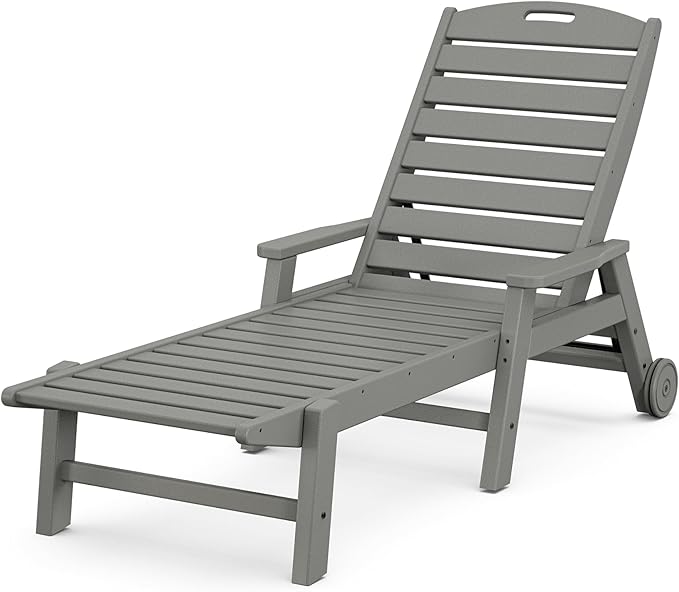 POLYWOOD NCW2280GY Nautical Wheeled Chaise with Stackable Arms, Slate Grey - Photo 1