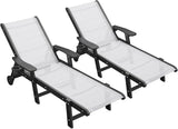 Outdoor Chaise Lounge Chair Set of 2, 5-Position Adjustable Pool Lounge Chair with Wheels & Cup Holder - Photo 1