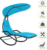 Outdoor Hammock Rocking Chaise Lounge Swing Chair, with Stand and Canopy, Porch Swing w/Soft Cushion Removable Headrest - Photo 4