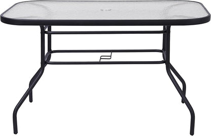 Flash Furniture Tory Rectangle Patio Table with Umbrella Hole, Commercial All-Weather Table with Heat Resistant Tempered Glass, Steel Tube Frame, 27.5x47.25, Black