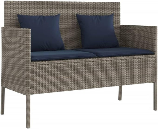 Garden Bench Deck Bench Patio Bench with Cushions Gray Poly Rattan